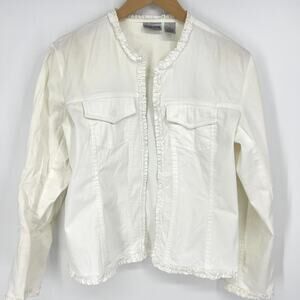 Chicos Cream Open Front Ruffle Trim Stretch Jacket Chicos Size 0 (Size 4)